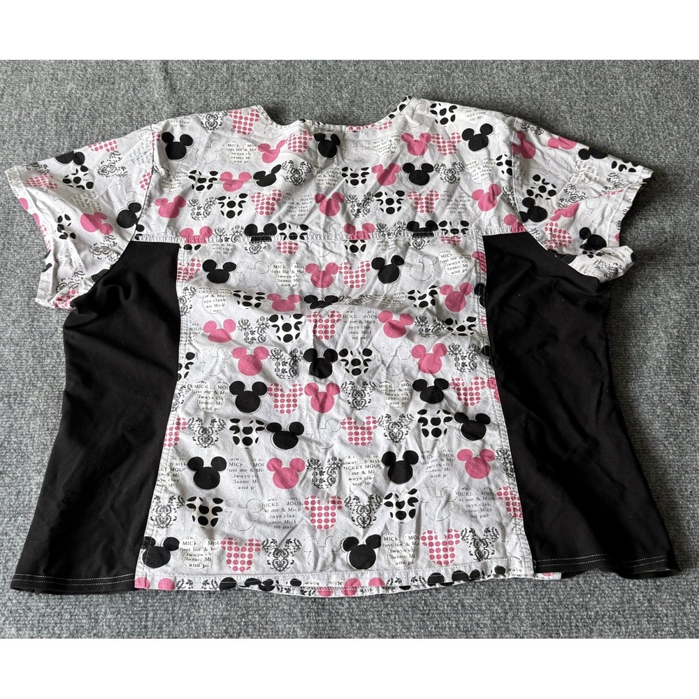 Disney Mickey Mouse Scrub Top Womens 3XL Pink Black V-Neck Short Sleeve 6875C - Picture 2 of 6